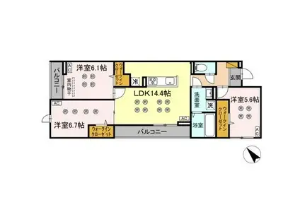 D-KISARIA WI(3LDK/2階)の間取り写真