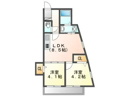 レーヴエスパス(2DK/2階)の間取り写真