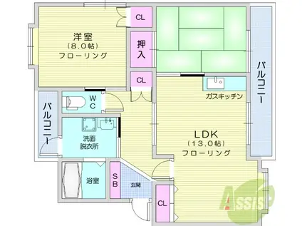 コーワ長町(2LDK/2階)の間取り写真