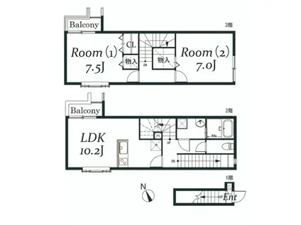 パティオ赤坂(2LDK/2階)の間取り写真