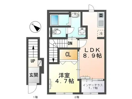 沼津市大諏訪アパート(1LDK/2階)の間取り写真