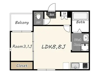 アリアテラス西大路(1LDK/2階)の間取り写真