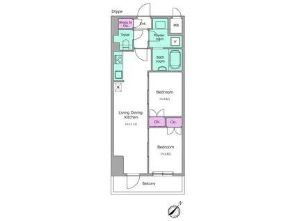 レジディア中目黒III(2LDK/9階)の間取り写真