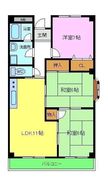 日吉マンション(3LDK/1階)の間取り写真