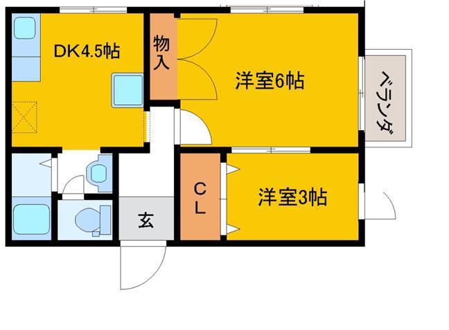 アンジュ(2DK/1階)の間取り写真