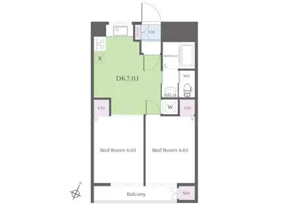 東都旗の台コーポ(2DK/7階)の間取り写真