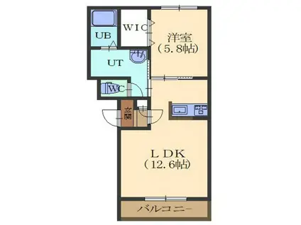 エテルノ美原(1LDK/2階)の間取り写真