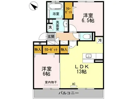 ベルヴィル カメリア B棟(2LDK/2階)の間取り写真