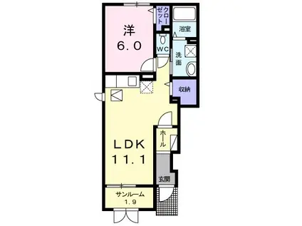 クラール羽咋(1LDK/1階)の間取り写真