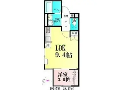 BAU宮町I(1LDK/1階)の間取り写真