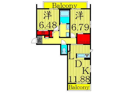 グランデ ヴェルデ ウノ(2LDK/1階)の間取り写真