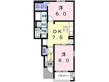 カーサ・フィオーレ 8(2DK/1階)の間取り写真