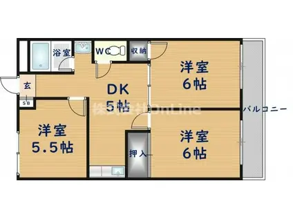 第1高山ハイツ(3K/5階)の間取り写真