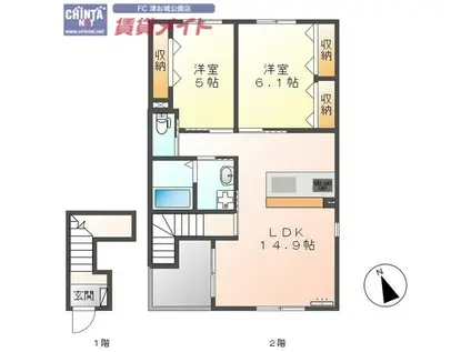 VILLA C棟(2LDK/2階)の間取り写真