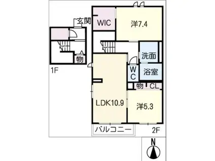エスペランザ稲西(2LDK/2階)の間取り写真