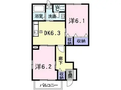 レジデンスK II(2DK/1階)の間取り写真