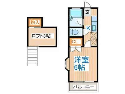 仙台市地下鉄東西線 大町西公園駅 徒歩4分 2階建 築38年(1K/2階)の間取り写真