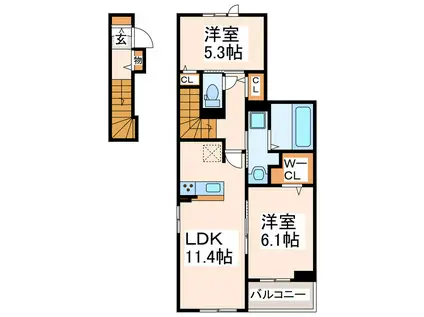 熊本県熊本市東区 3階建 築4年(2LDK/2階)の間取り写真