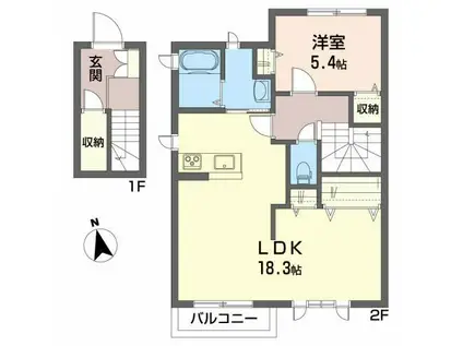 ＪＲ常磐線 富岡駅 徒歩9分 2階建 築9年(1LDK/2階)の間取り写真