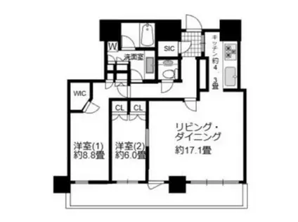 ザ・クレストタワー(2LDK/30階)の間取り写真