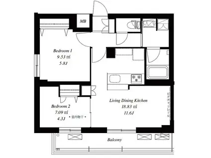 FRENCIA下井草(2LDK/3階)の間取り写真