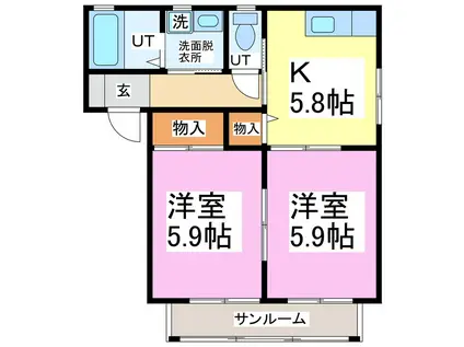 VALUGE豊岡 C・D(2K/1階)の間取り写真