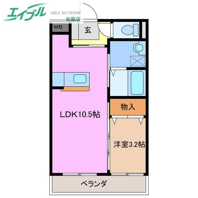 アンジュー(1LDK/3階)の間取り写真