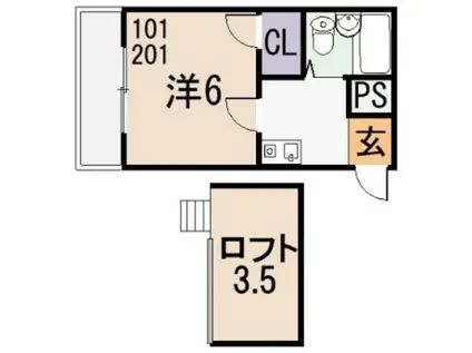 アネモス(1K/1階)の間取り写真
