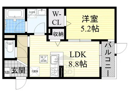 ツーブリッジ(1LDK/2階)の間取り写真