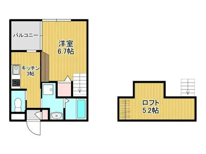プランドール中央町(1K/2階)の間取り写真