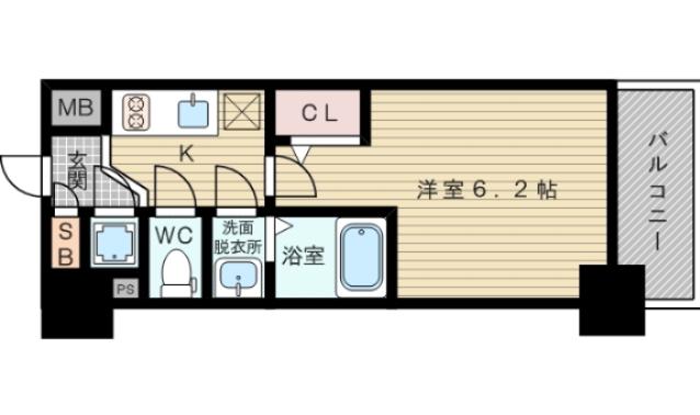 エスリード新大阪ヴェルデ(1K/12階)の間取り写真