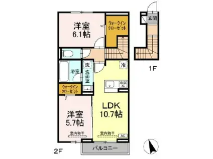 ラルブルボヌール(2LDK/2階)の間取り写真