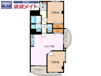 ウィングロワレ(2LDK/2階)の間取り写真