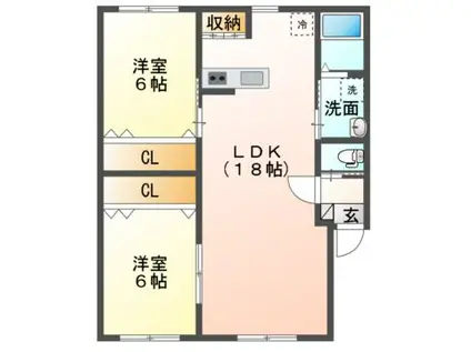Mハイツ寿8(2LDK/1階)の間取り写真