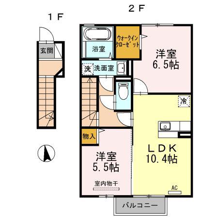 プランドール由布(2LDK/2階)の間取り写真