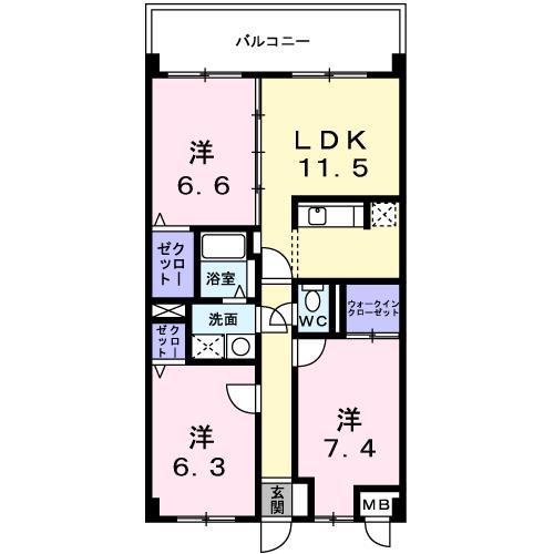 オーブ木太(3LDK/1階)の間取り写真