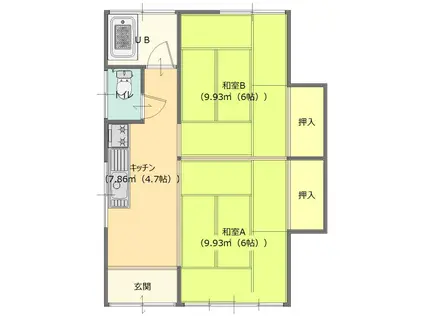 若宮上町島田アパート(2K/2階)の間取り写真