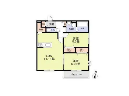 野間北1丁目(2LDK/1階)の間取り写真