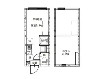 柳原二丁目5コーポ(ワンルーム/2階)の間取り写真