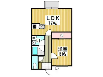 クリスタルハイツII(1LDK/1階)の間取り写真