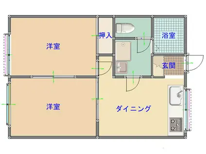 ヴィラ寄居プランドール(2DK/1階)の間取り写真