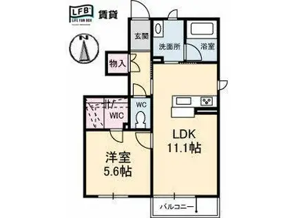 シャーメゾン久米 B棟(1LDK/1階)の間取り写真