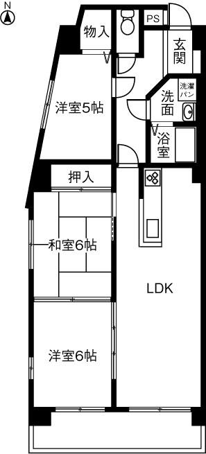 ハートウッド勝川(3LDK/5階)の間取り写真