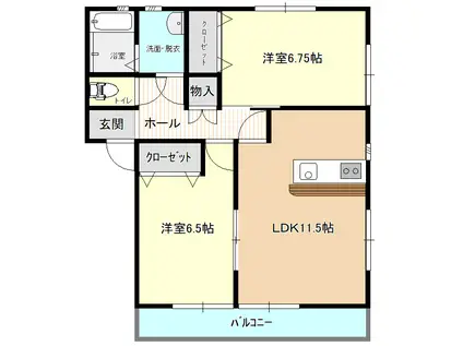 国行ハイツ(2LDK/1階)の間取り写真