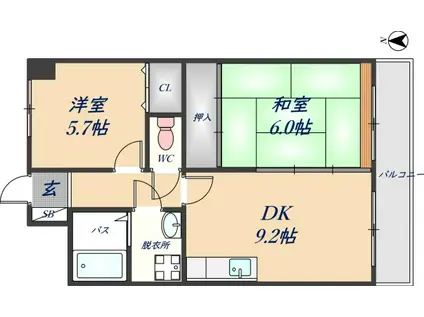 イーストナガレ(2DK/6階)の間取り写真