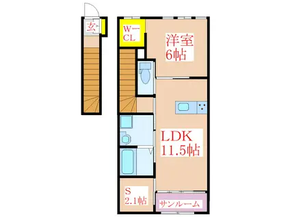 RIVERAIN 国分中央(1SLDK/2階)の間取り写真