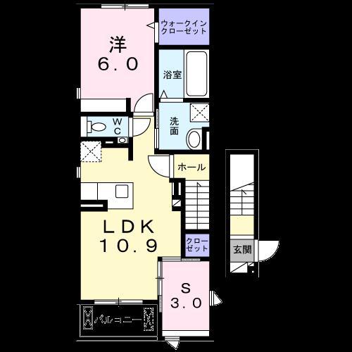 ラ ペ フランII(1LDK/2階)の間取り写真