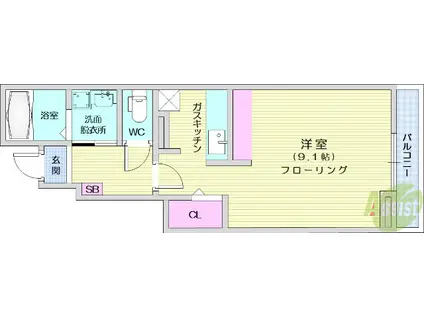 AHM1(1K/1階)の間取り写真