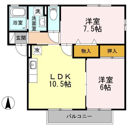 ツインハーモニーA・B(2LDK/2階)の間取り写真