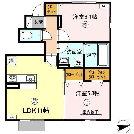 シャルム B棟(2LDK/1階)の間取り写真